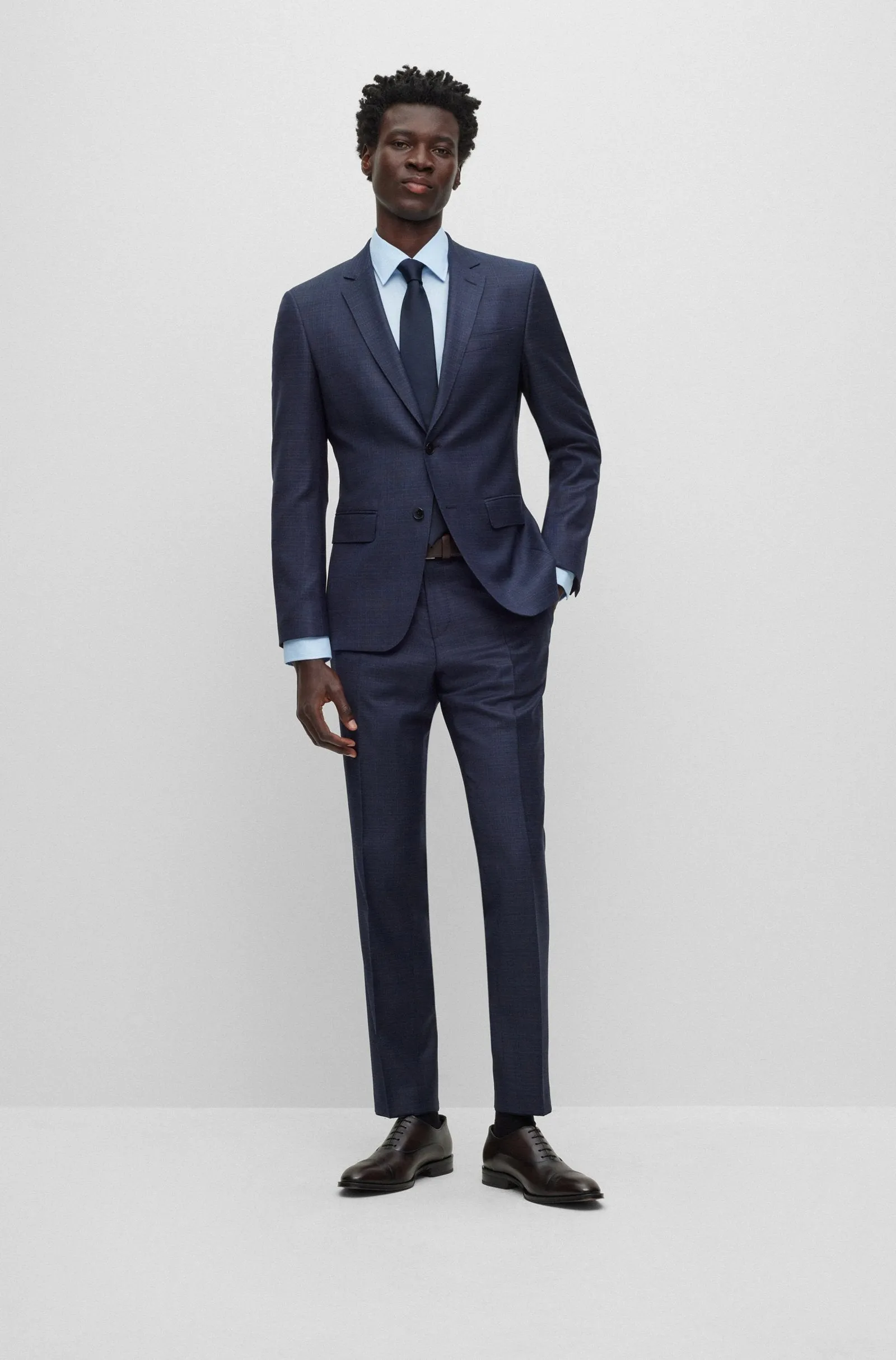 Hugo Boss Two Piece Plain Check Slim Fit Suit - Blue