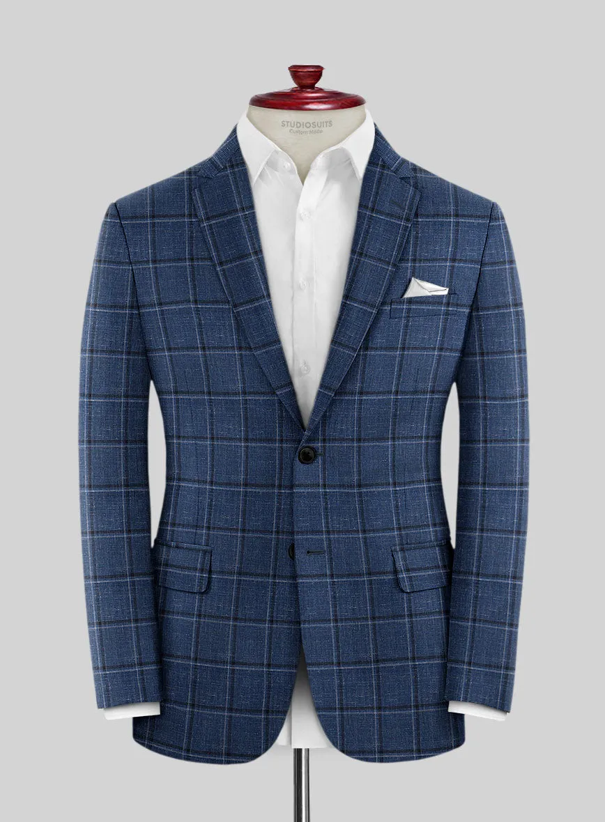 Italian Murano Odi Blue Wool Linen Silk Suit