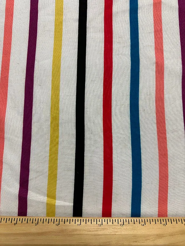 Ivory Rayon Multi Color Print Stripe Shirting Fabric