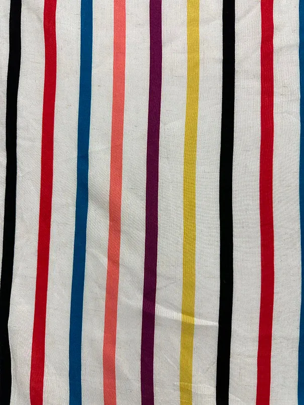 Ivory Rayon Multi Color Print Stripe Shirting Fabric