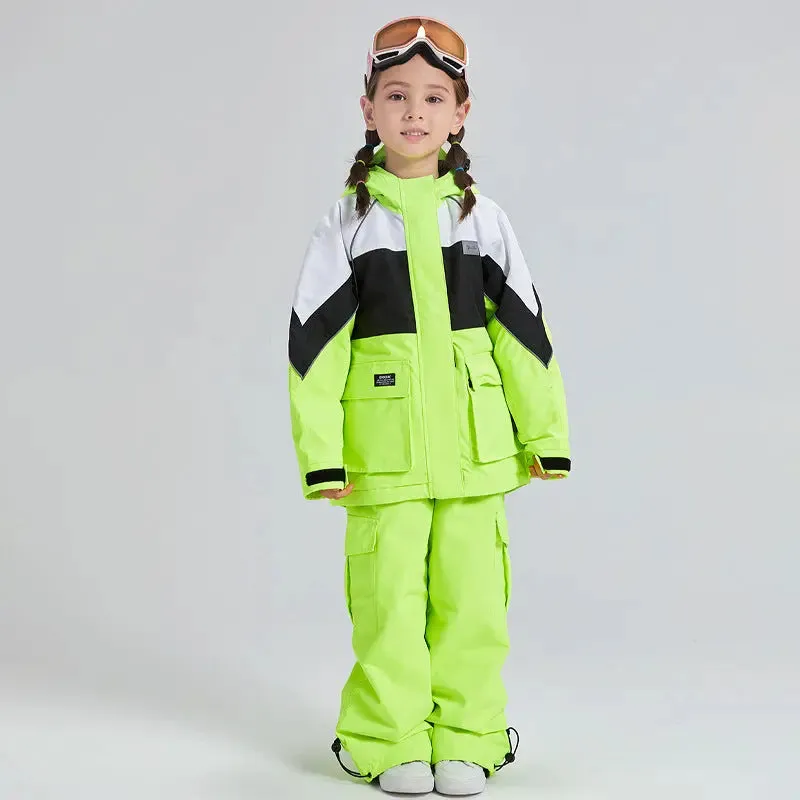 Kids 2 Pieces Snow Jacket & Bibs Outdoor Winter Ski Overalls