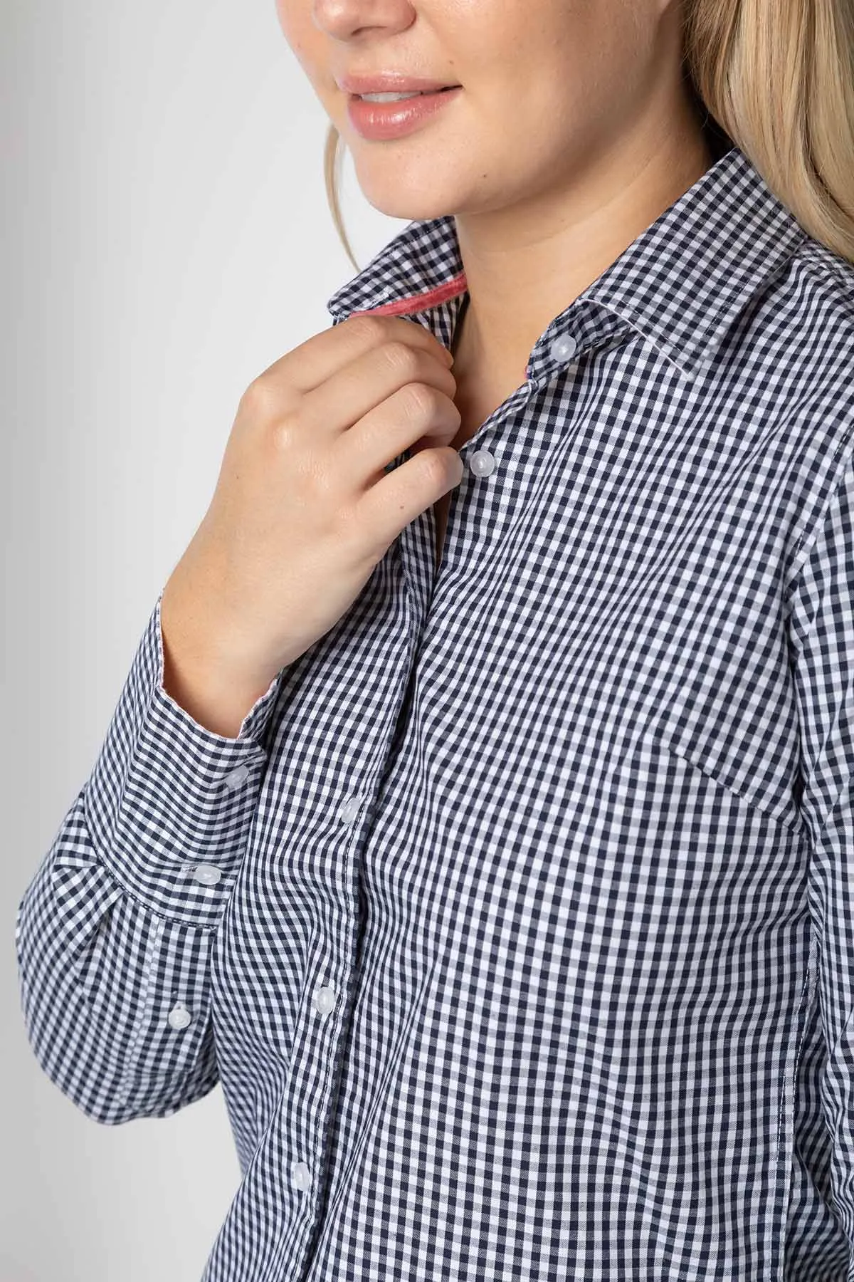 Ladies Navy Gingham Shirt - Emily