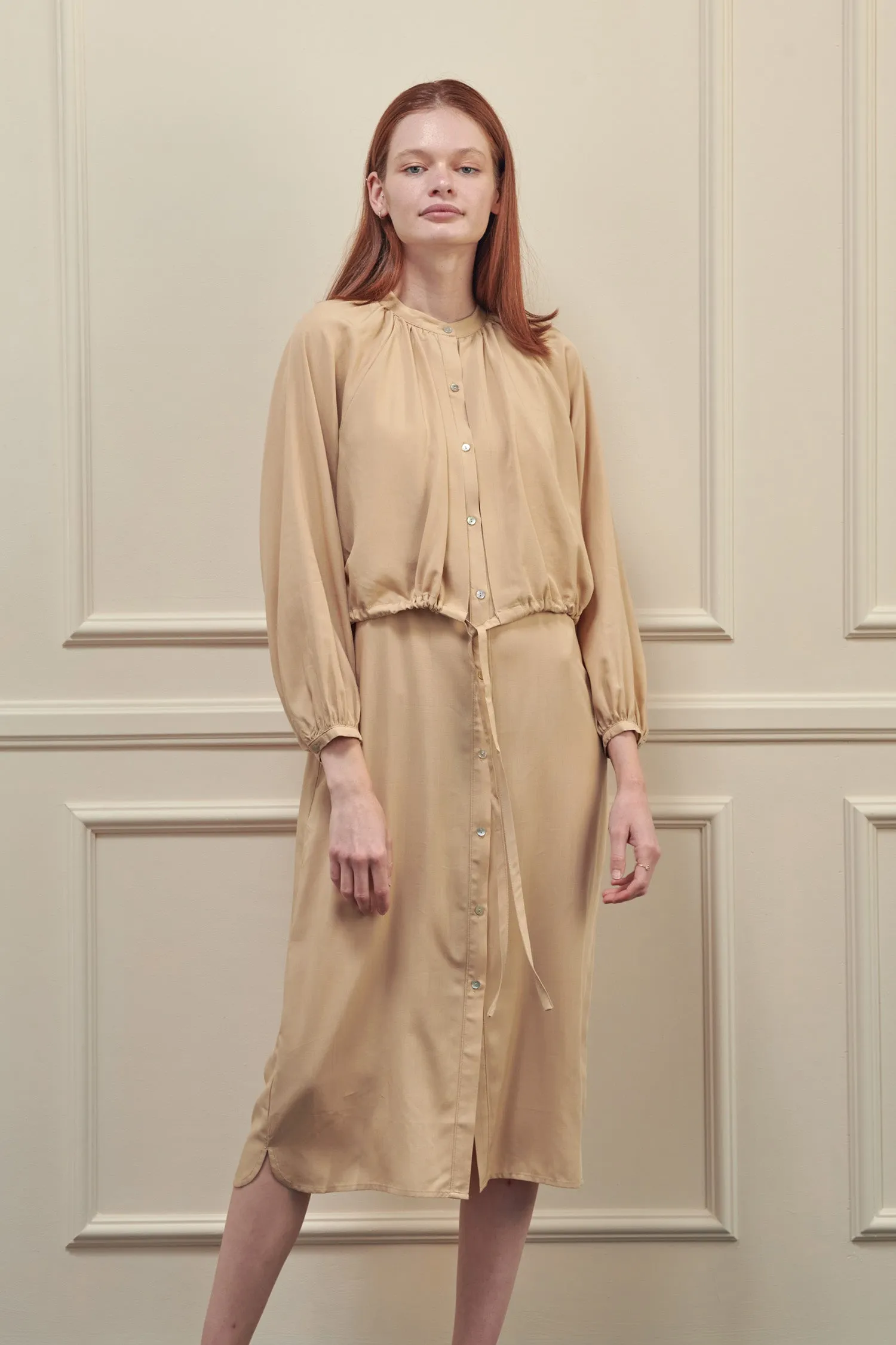 Layered long tencel shirts dress