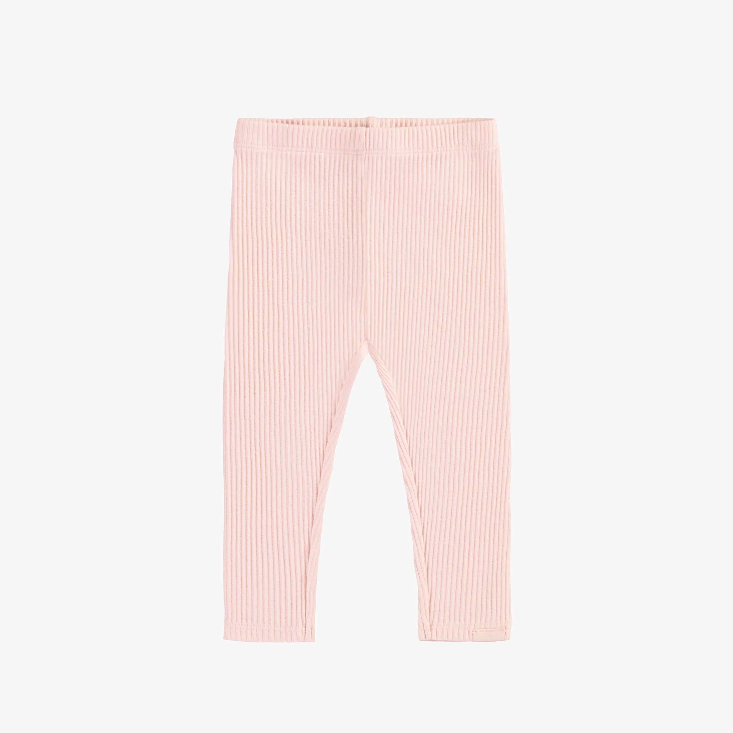 Legging rose pâle longueur régulière en tricot côtelé, bébé || Soft pink regular length legging in ribbed knit, baby