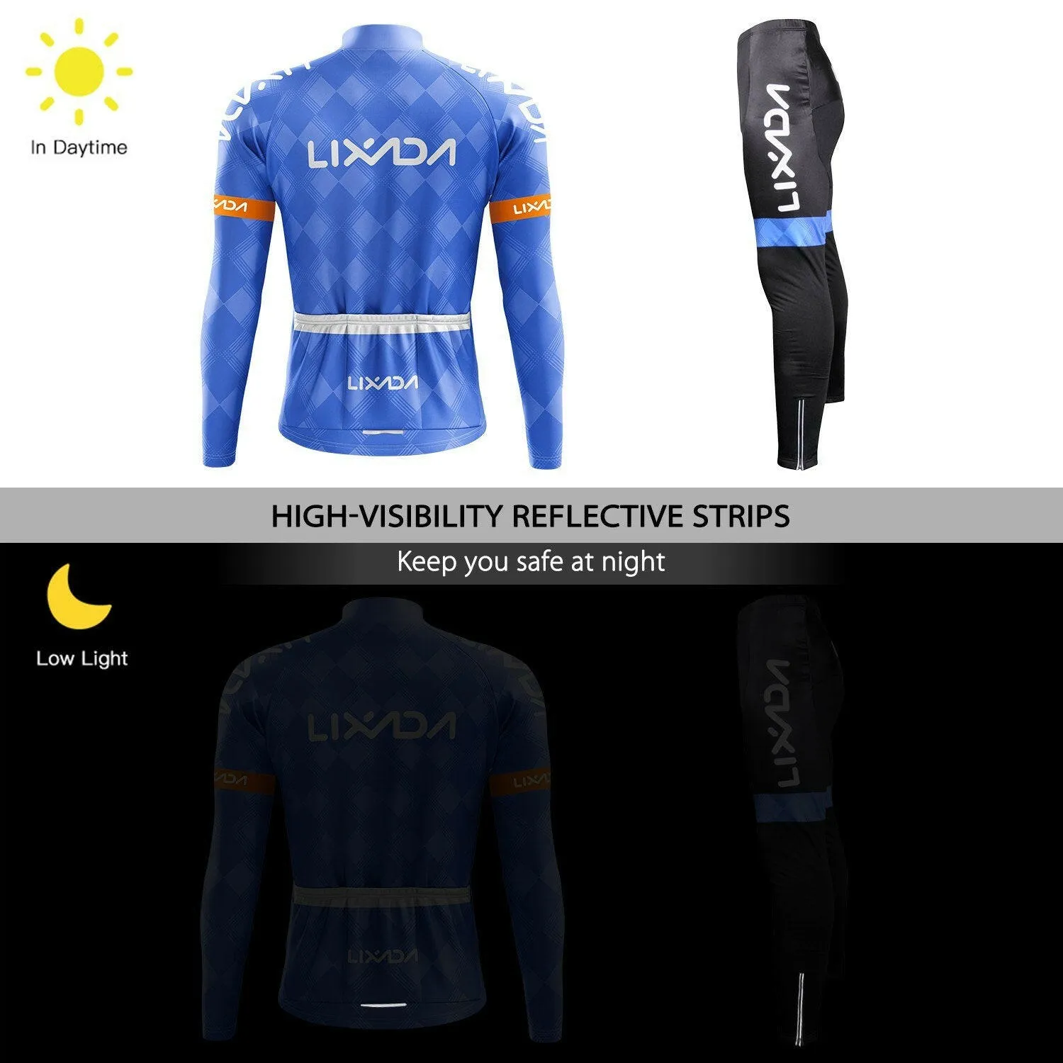 Lixada Cycling Clothing Set Windproof Long Sleeve Bicycle Jersey Jacket 3D Padded Pants Outdoor Cycling Running Sports Jacket Activewear Sportswear