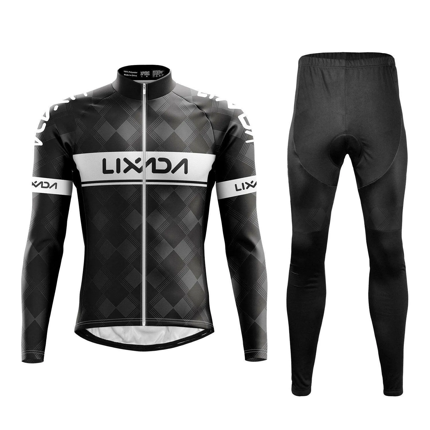 Lixada Cycling Clothing Set Windproof Long Sleeve Bicycle Jersey Jacket 3D Padded Pants Outdoor Cycling Running Sports Jacket Activewear Sportswear