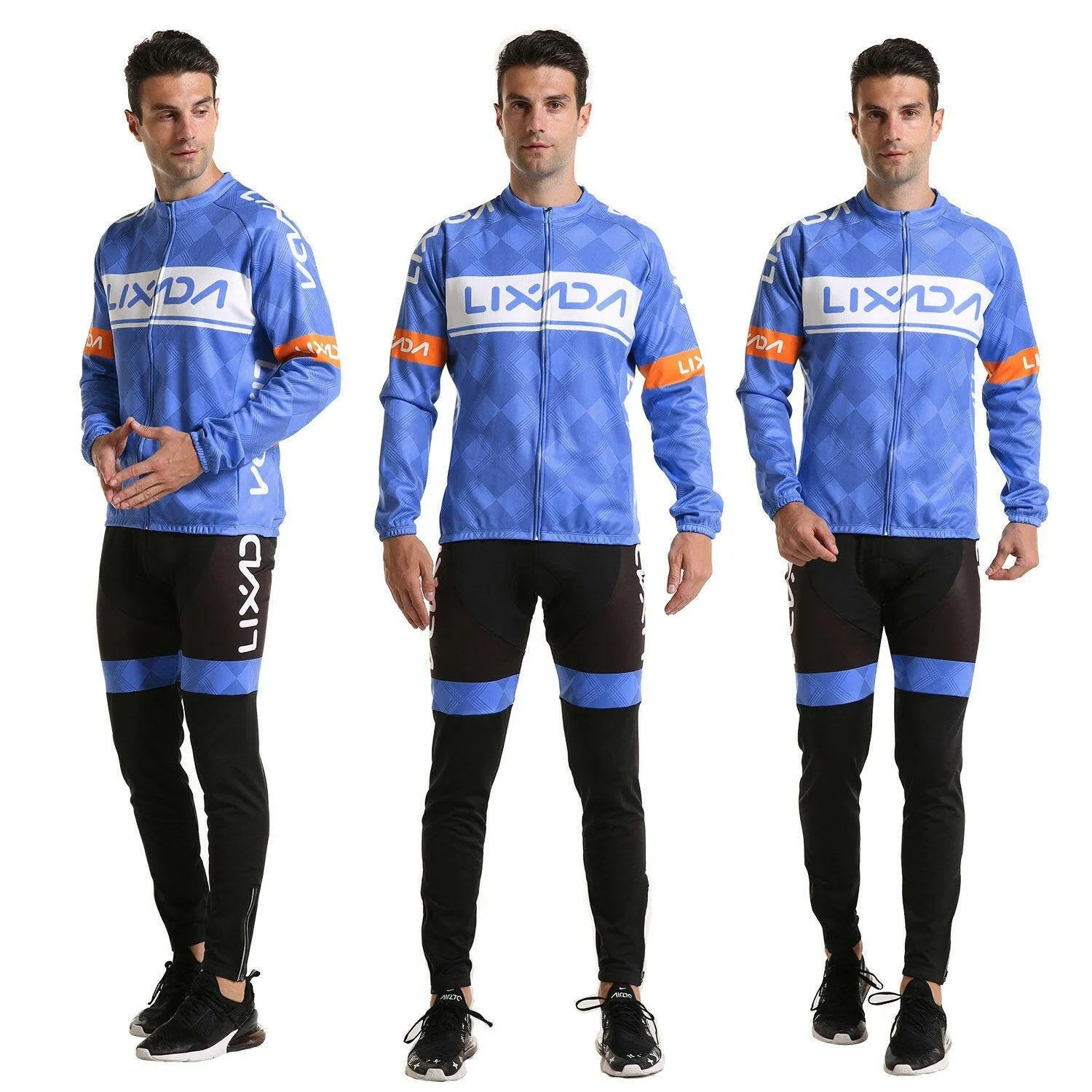 Lixada Cycling Clothing Set Windproof Long Sleeve Bicycle Jersey Jacket 3D Padded Pants Outdoor Cycling Running Sports Jacket Activewear Sportswear