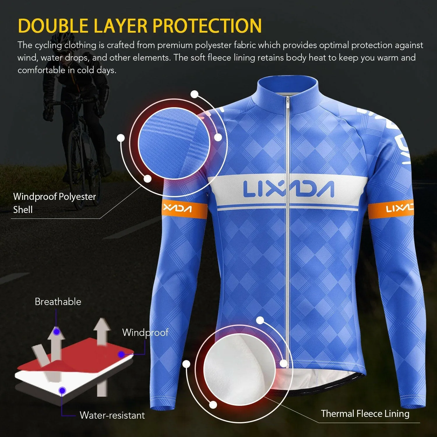 Lixada Cycling Clothing Set Windproof Long Sleeve Bicycle Jersey Jacket 3D Padded Pants Outdoor Cycling Running Sports Jacket Activewear Sportswear