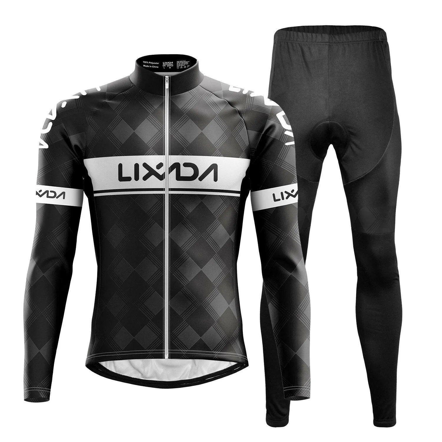 Lixada Cycling Clothing Set Windproof Long Sleeve Bicycle Jersey Jacket 3D Padded Pants Outdoor Cycling Running Sports Jacket Activewear Sportswear