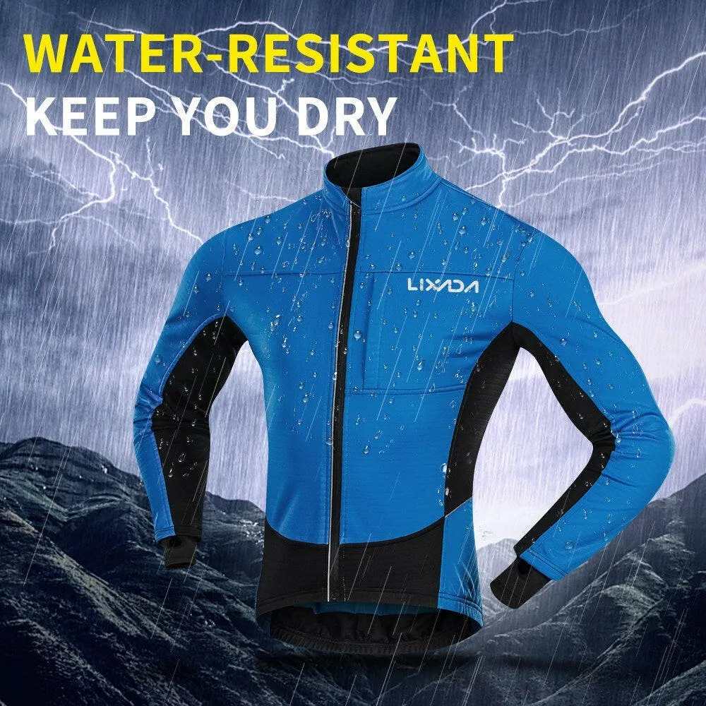 Lixada Men Winter Cycling Clothing Set Waterproof Windproof Thermal Fleece Bike Riding Jacket and Pants Sportswear