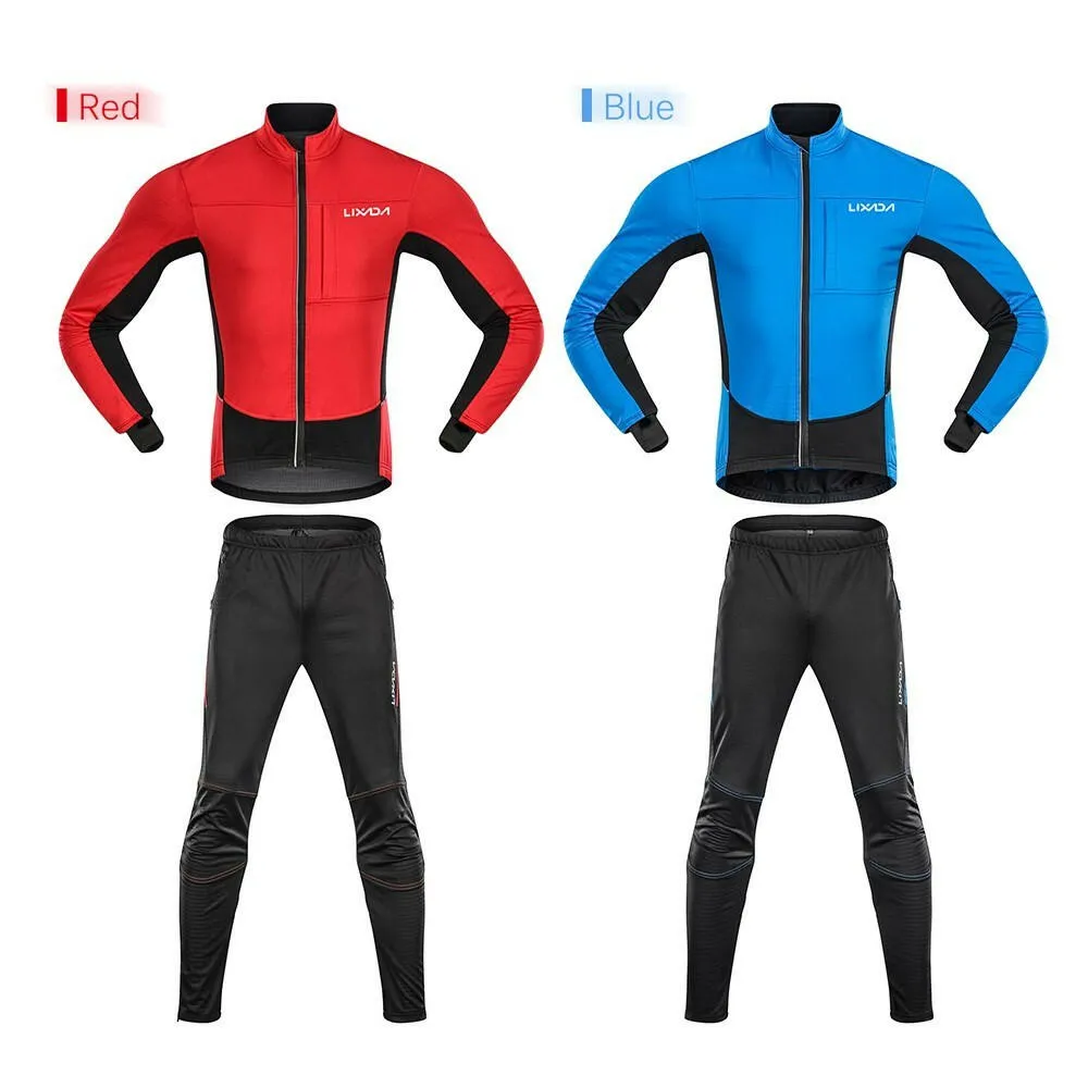 Lixada Men Winter Cycling Clothing Set Waterproof Windproof Thermal Fleece Bike Riding Jacket and Pants Sportswear