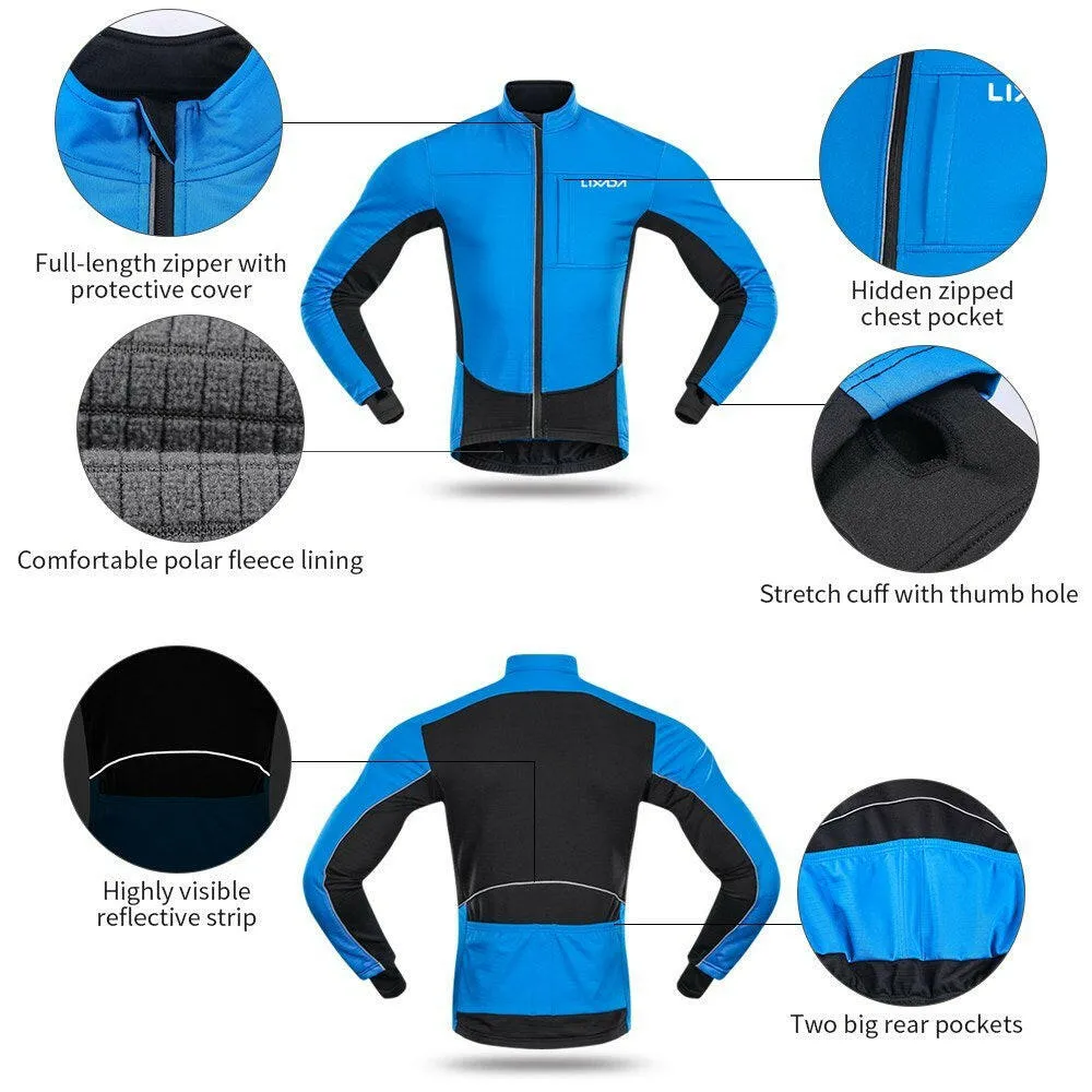 Lixada Men Winter Cycling Clothing Set Waterproof Windproof Thermal Fleece Bike Riding Jacket and Pants Sportswear