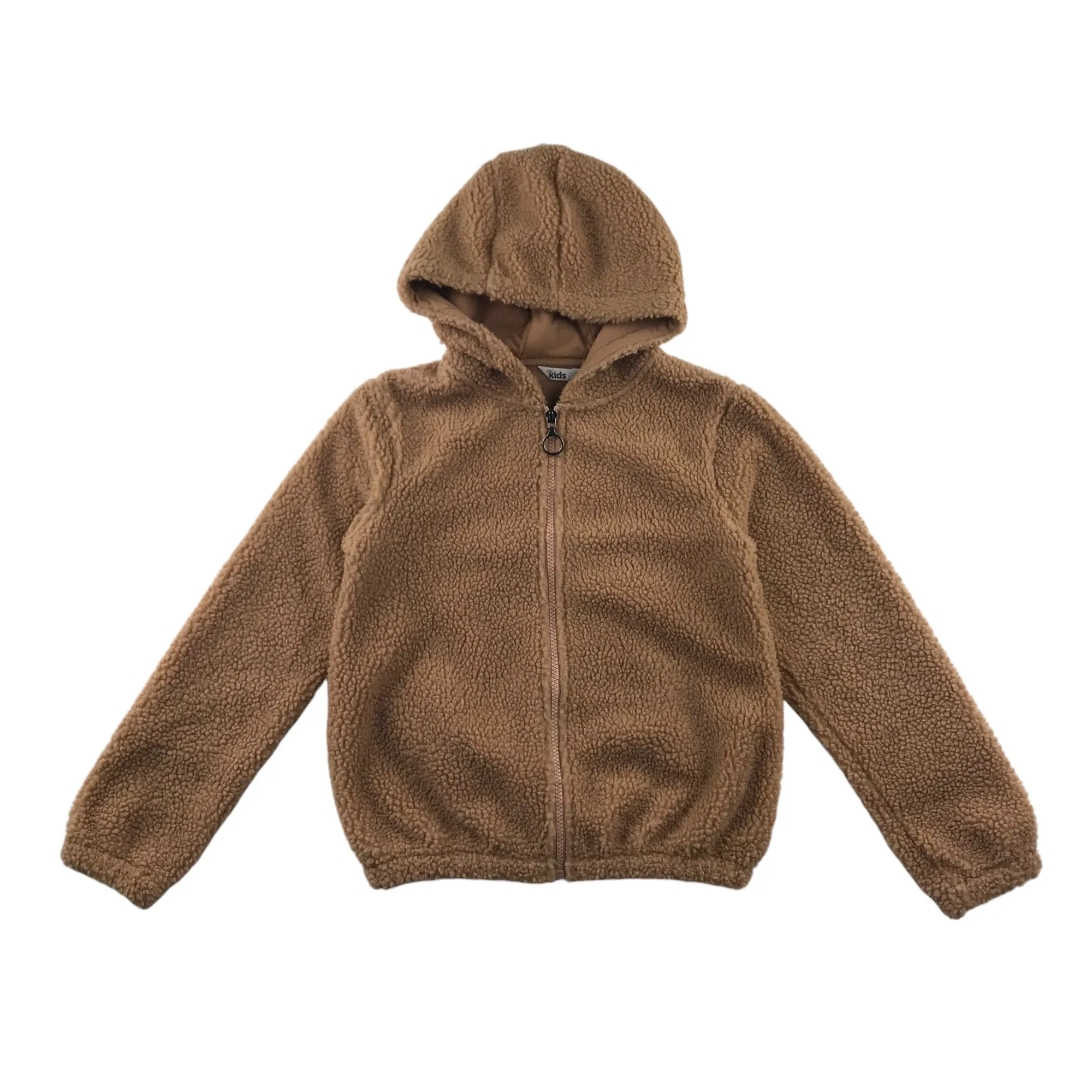 M&Co fleece hoodie 9-10 years brown fluffy full zipper