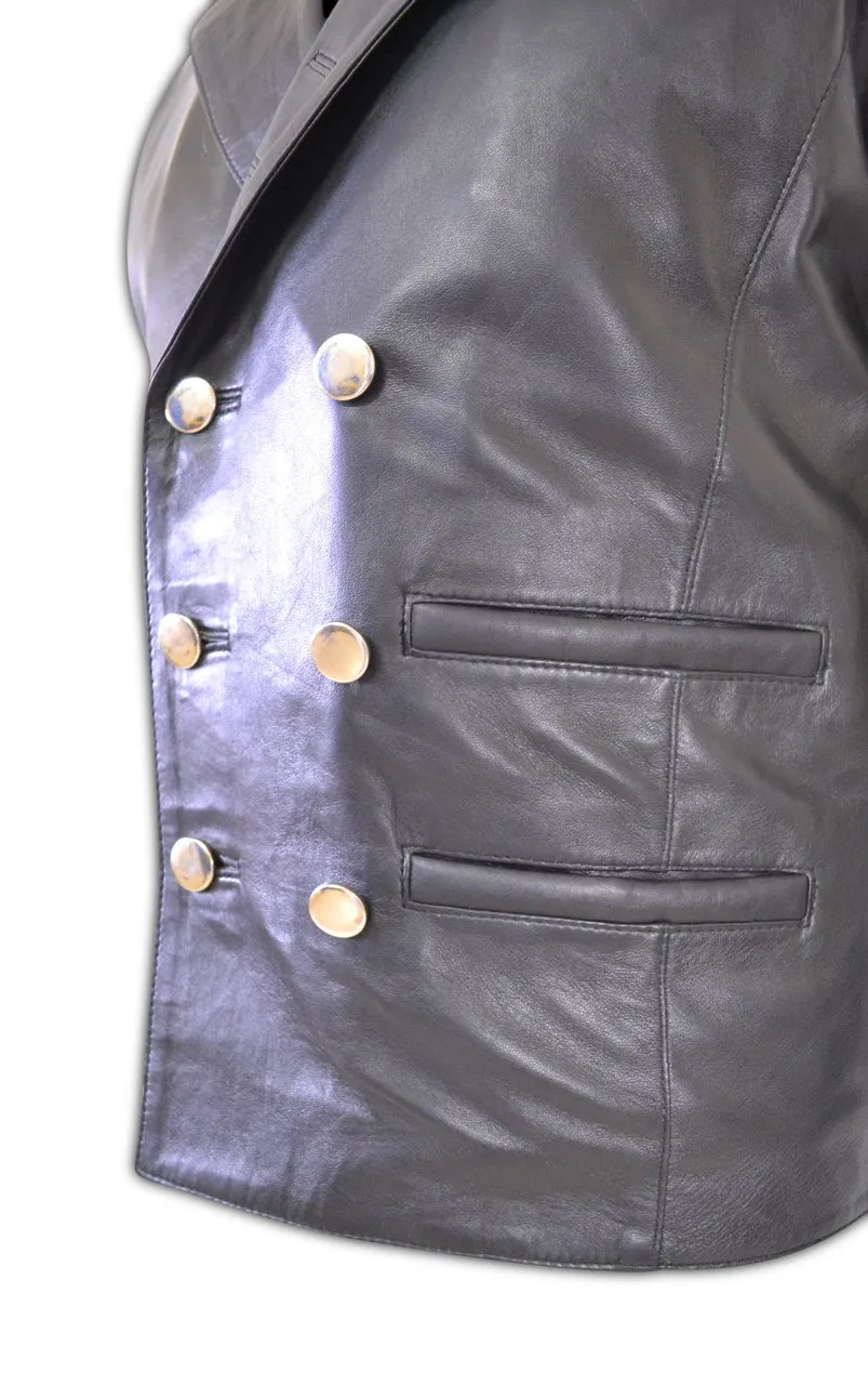 Mens Motorcycle Biker Button Down Leather Vest