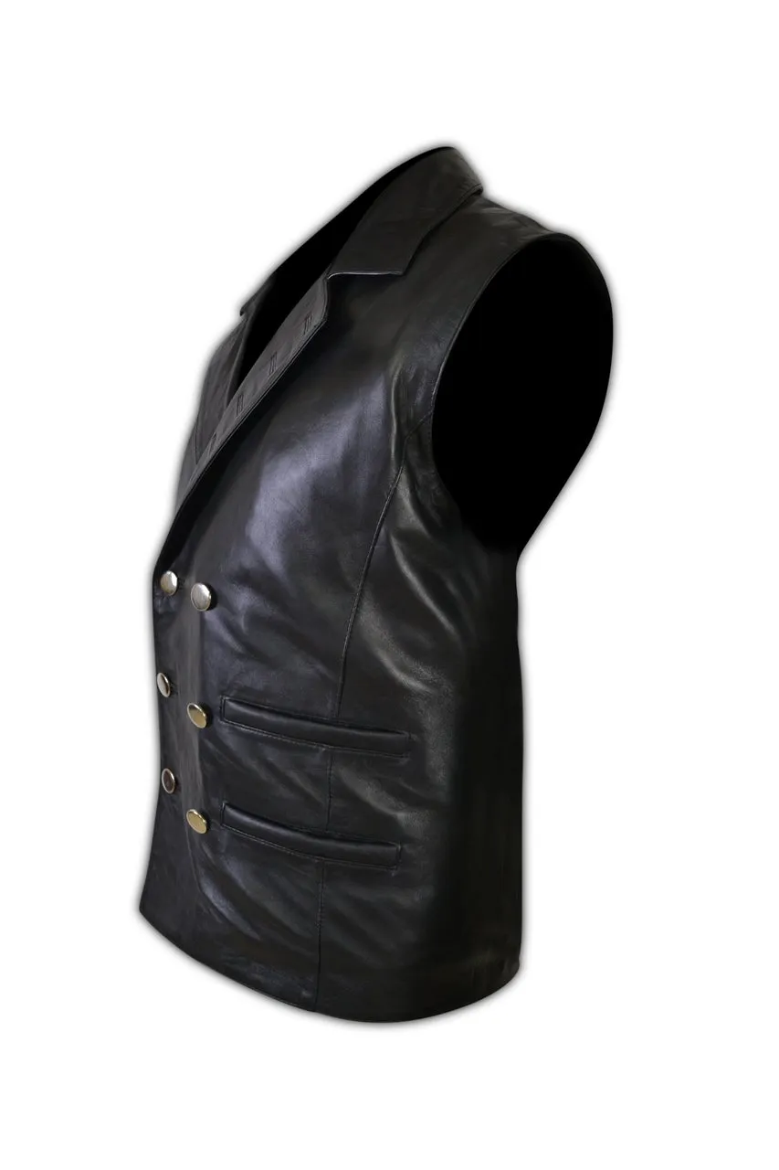 Mens Motorcycle Biker Button Down Leather Vest