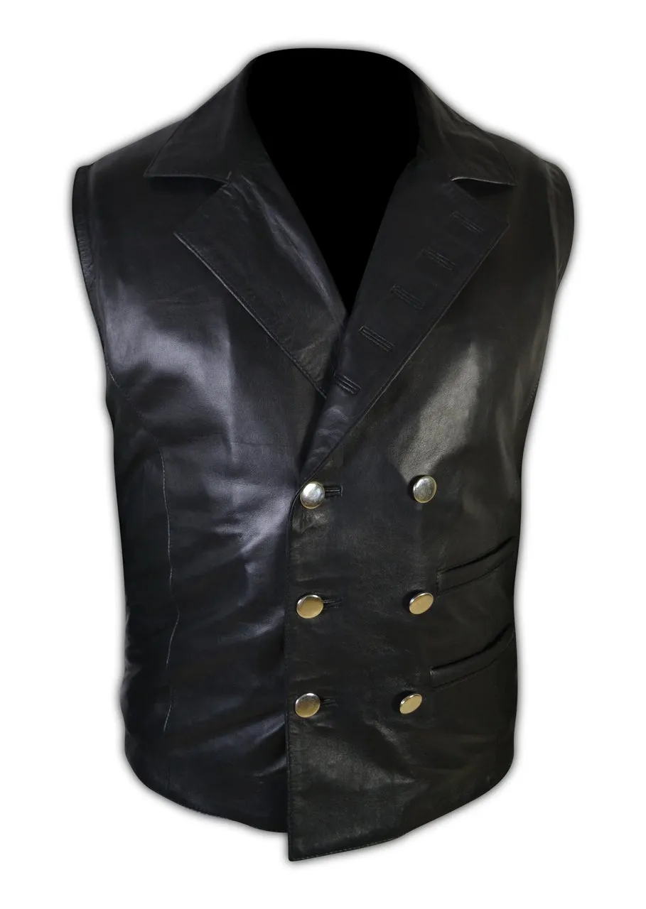 Mens Motorcycle Biker Button Down Leather Vest