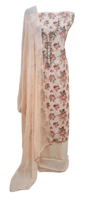 Peach Floral Printed Linen Cotton Suit EV14