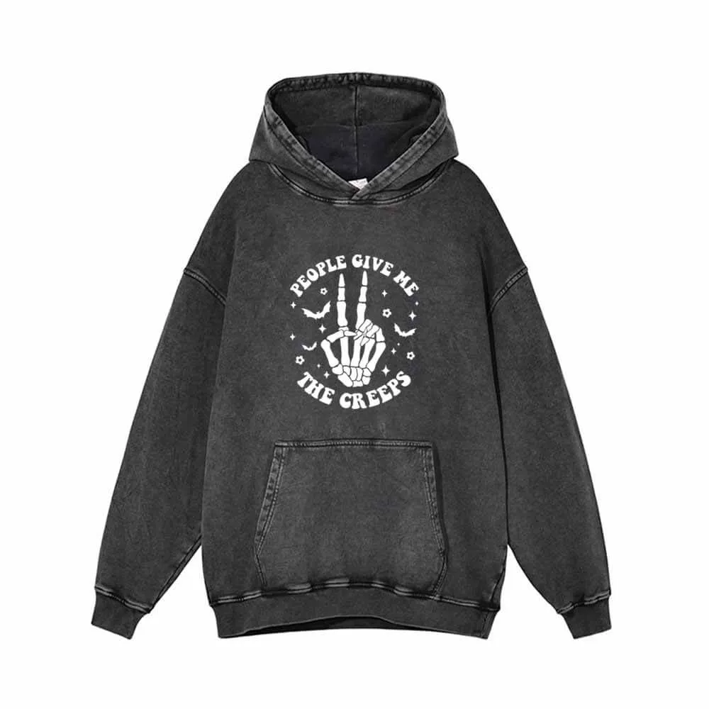 People Give Me The Creeps Skull Vintage Washed Hoodie