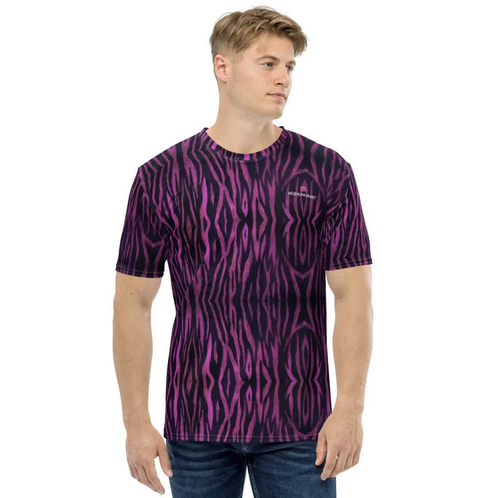 Purple Tiger Striped Men's T-shirt, Animal Print Luxury Regular Fit Men Tee-Made in USA/EU/MX