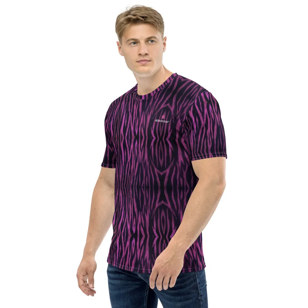 Purple Tiger Striped Men's T-shirt, Animal Print Luxury Regular Fit Men Tee-Made in USA/EU/MX