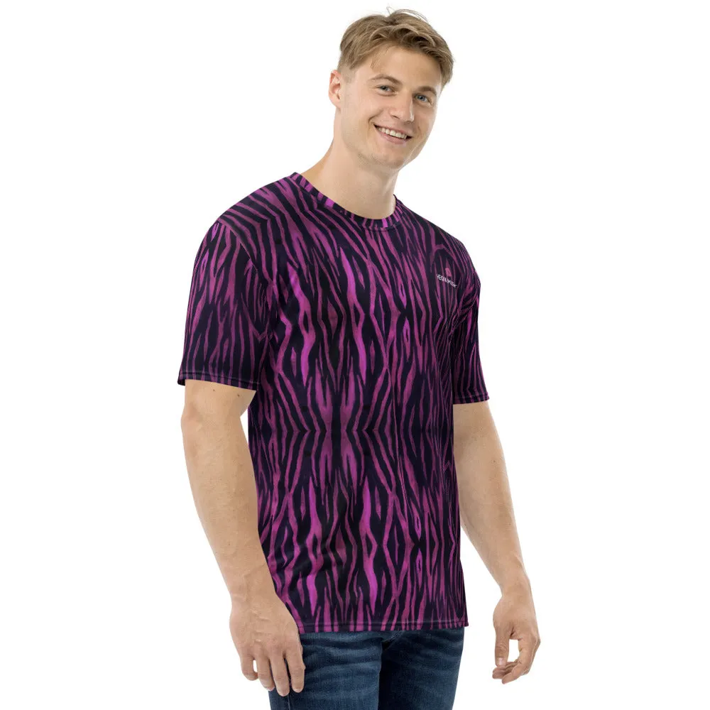 Purple Tiger Striped Men's T-shirt, Animal Print Luxury Regular Fit Men Tee-Made in USA/EU/MX