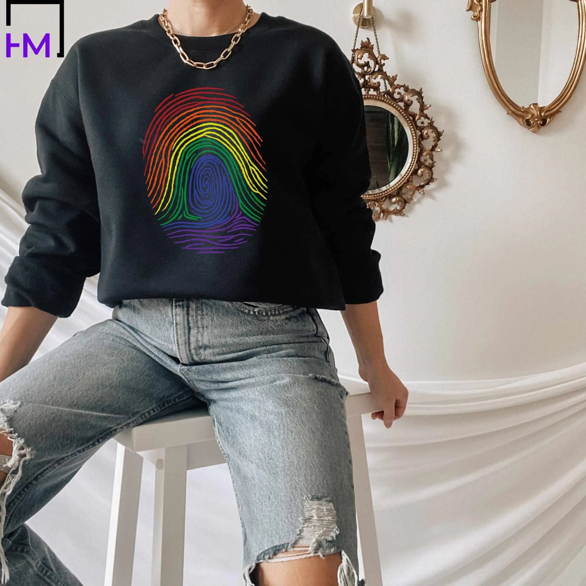 Rainbow Fingerprint Pride Shirt, Gay Pride Shirt, LGBTQ Ally Shirt