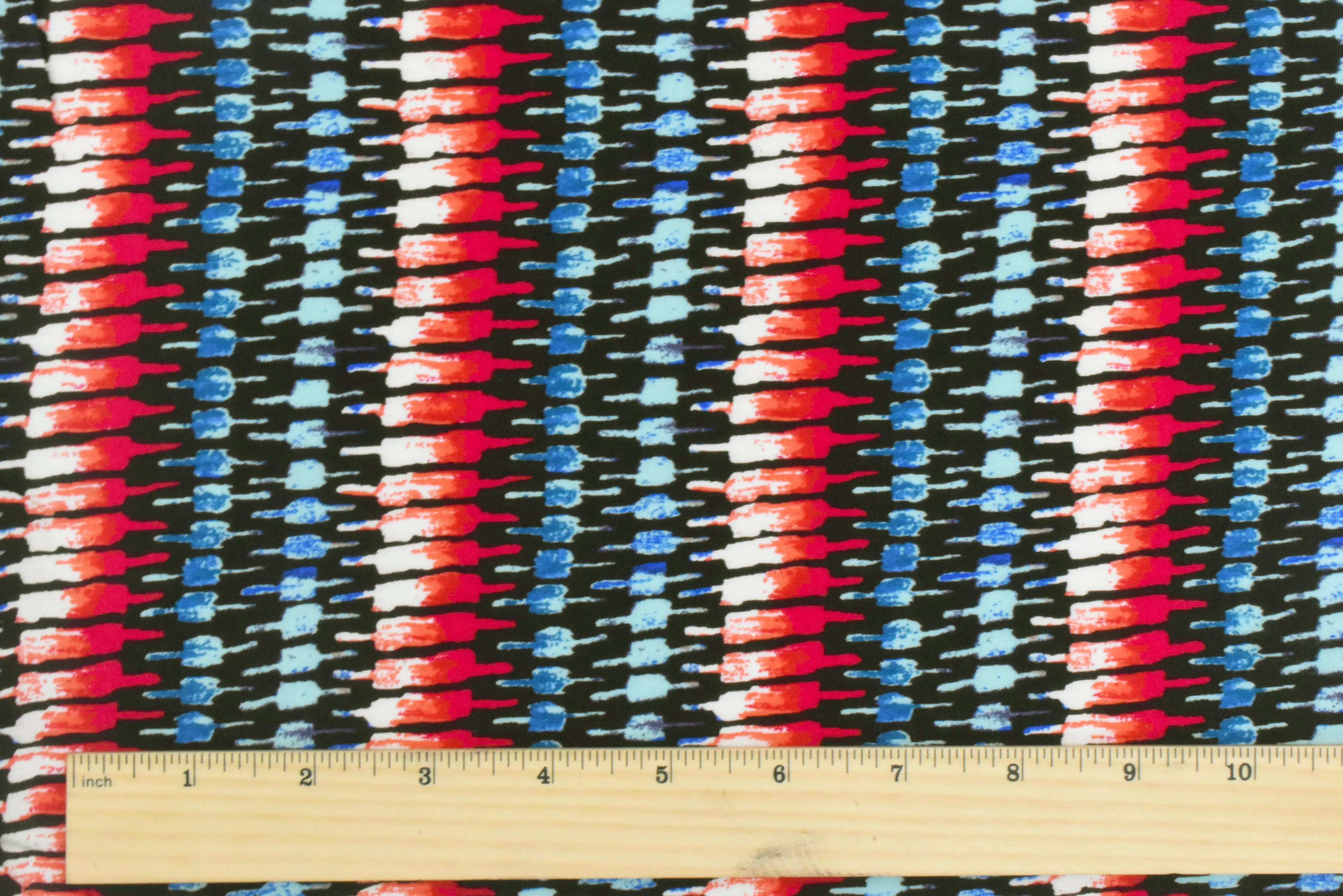 Red-Teal-Multi Tribal Printed  Rayon Challis Woven Fabric