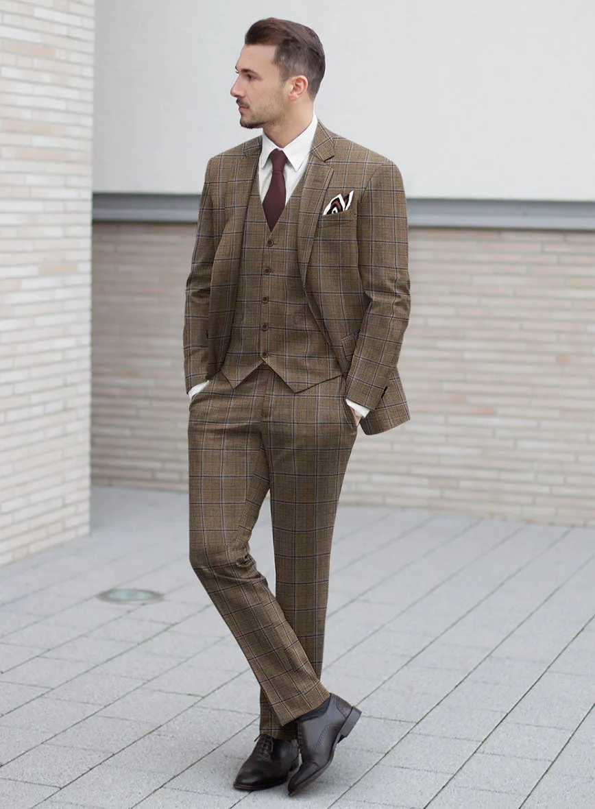 Reda Otter Brown Checks Wool Suit