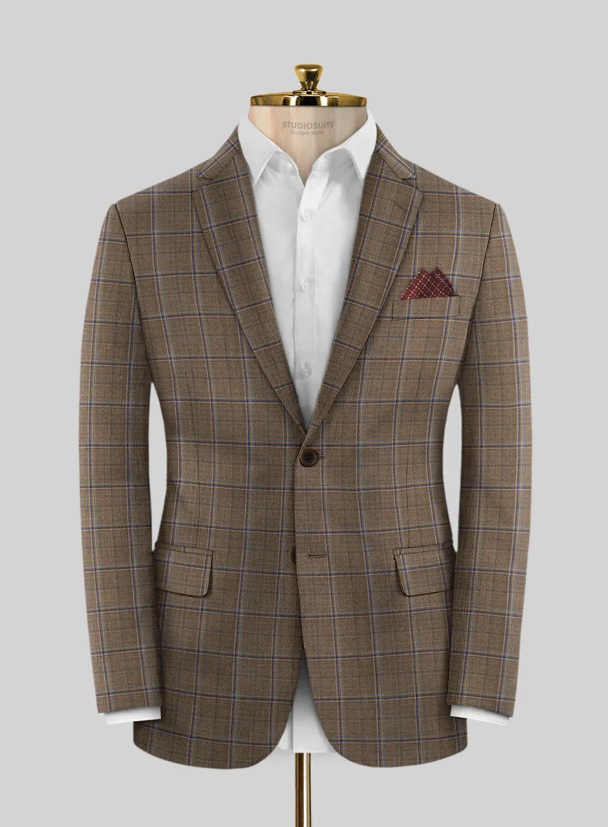 Reda Otter Brown Checks Wool Suit