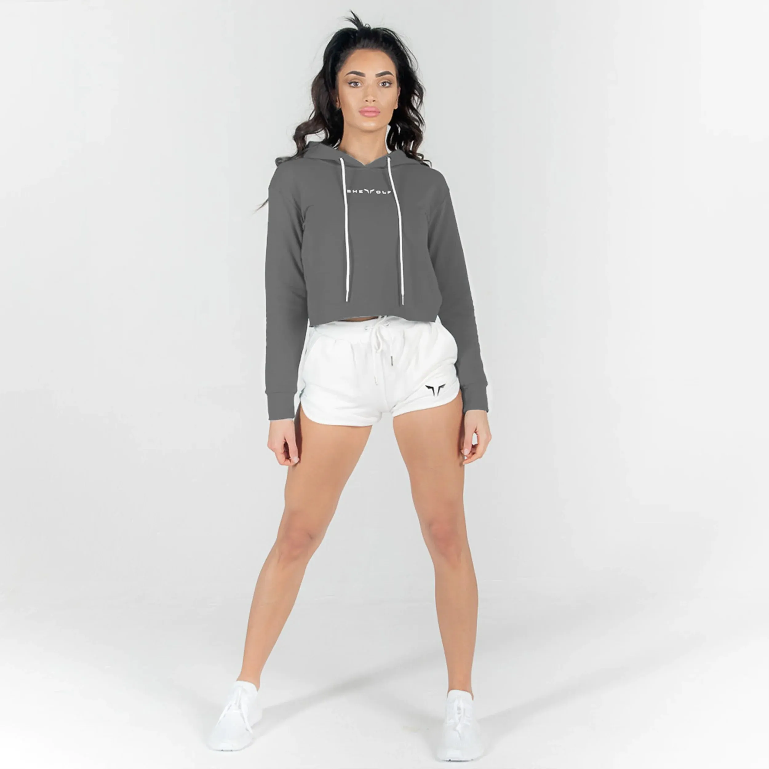 She-Wolf Crop Hoodie - Charcoal