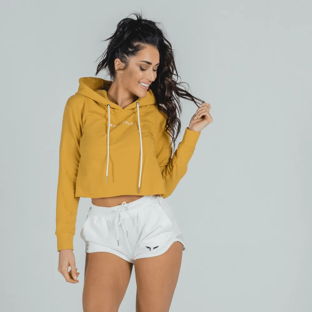 She-Wolf Crop Hoodie - Mustard