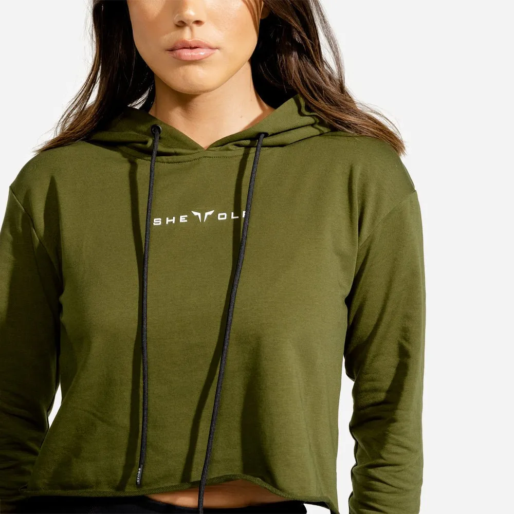 She-Wolf Crop Hoodie - Olive