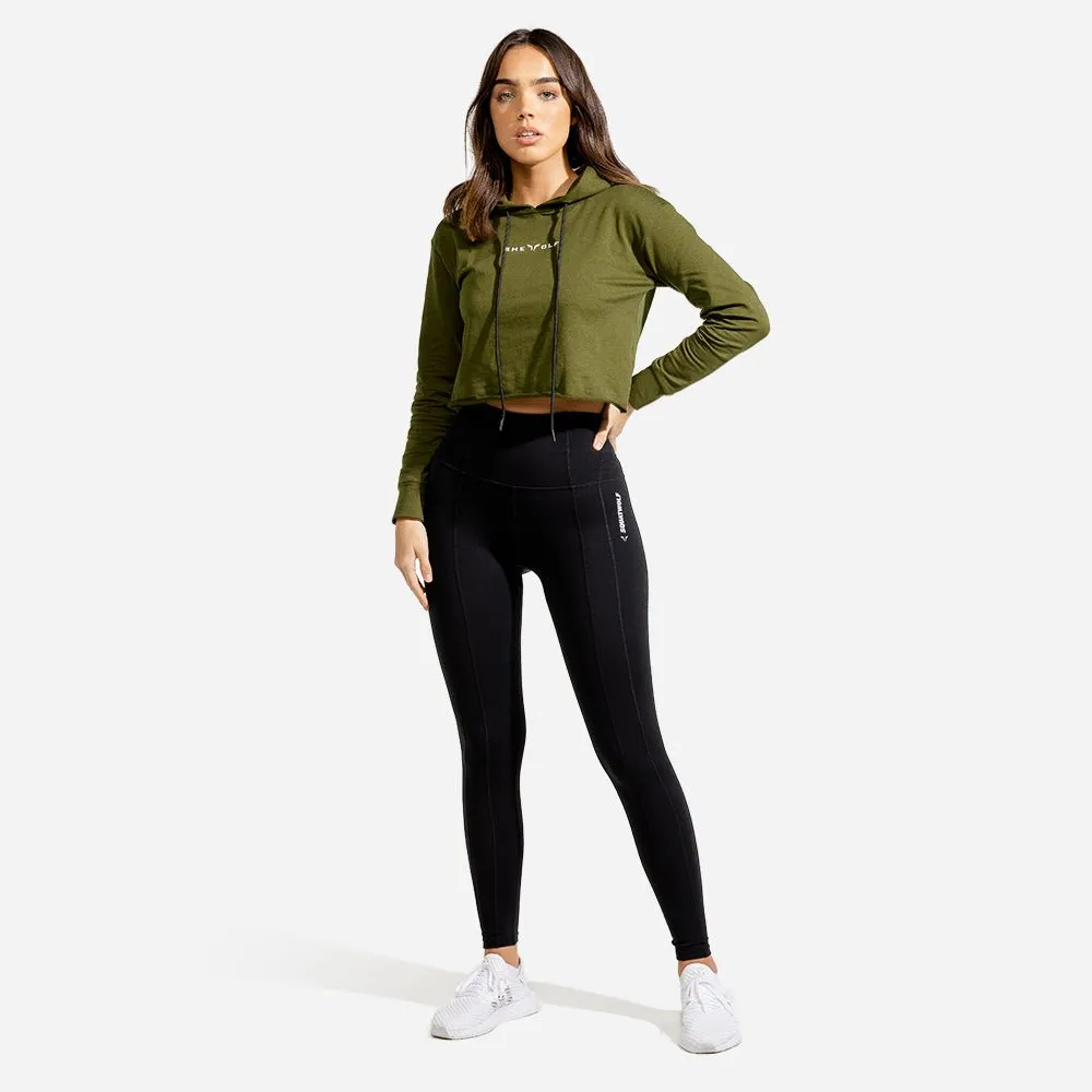 She-Wolf Crop Hoodie - Olive