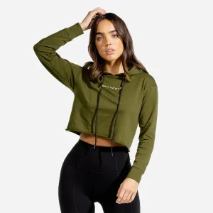 She-Wolf Crop Hoodie - Olive