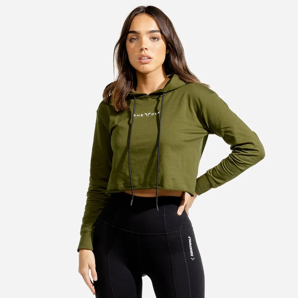 She-Wolf Crop Hoodie - Olive