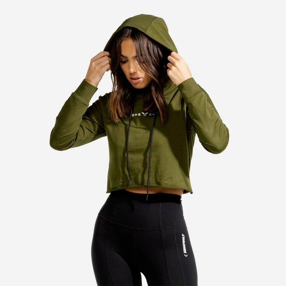 She-Wolf Crop Hoodie - Olive