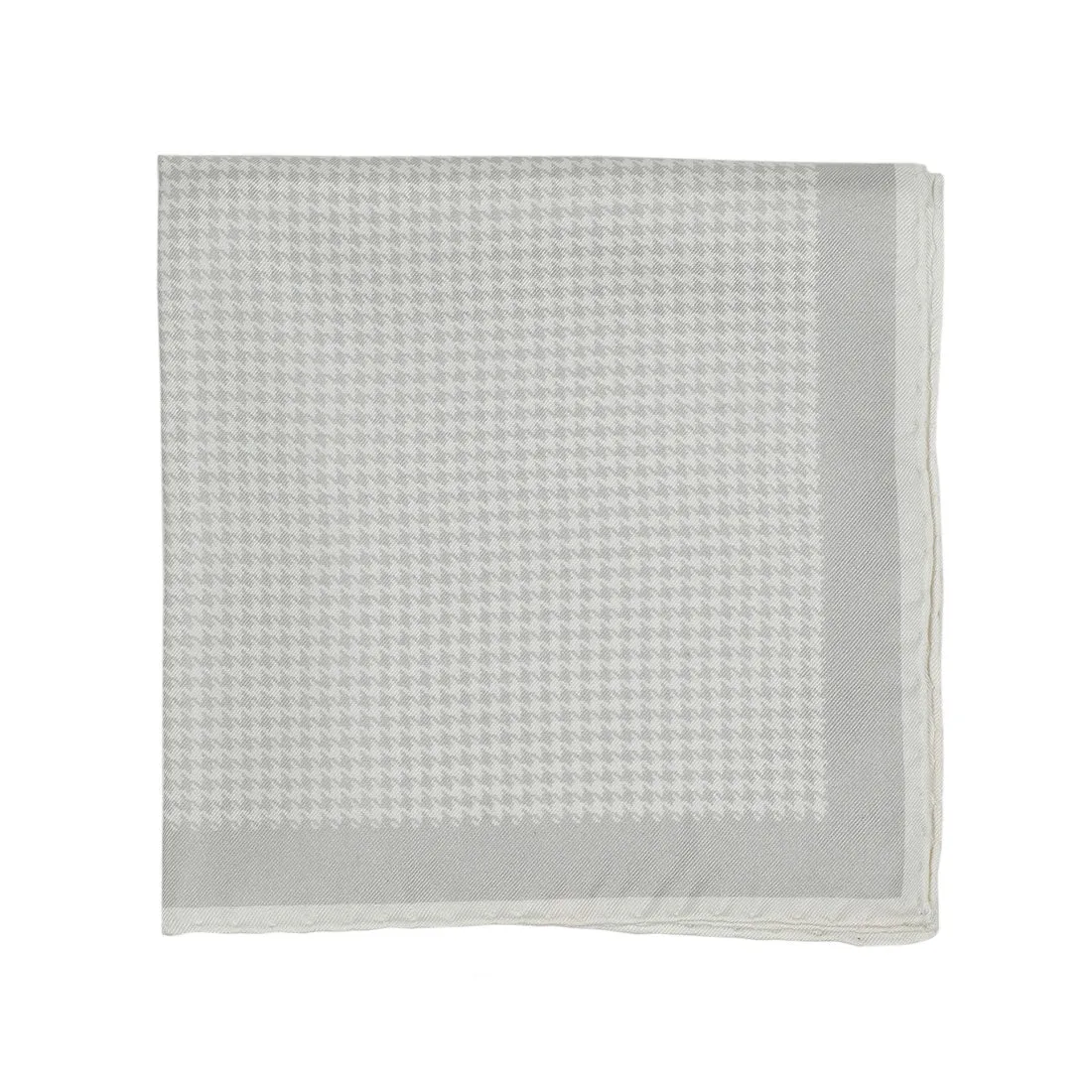 Silk pocket square, light grey and white houndstooth