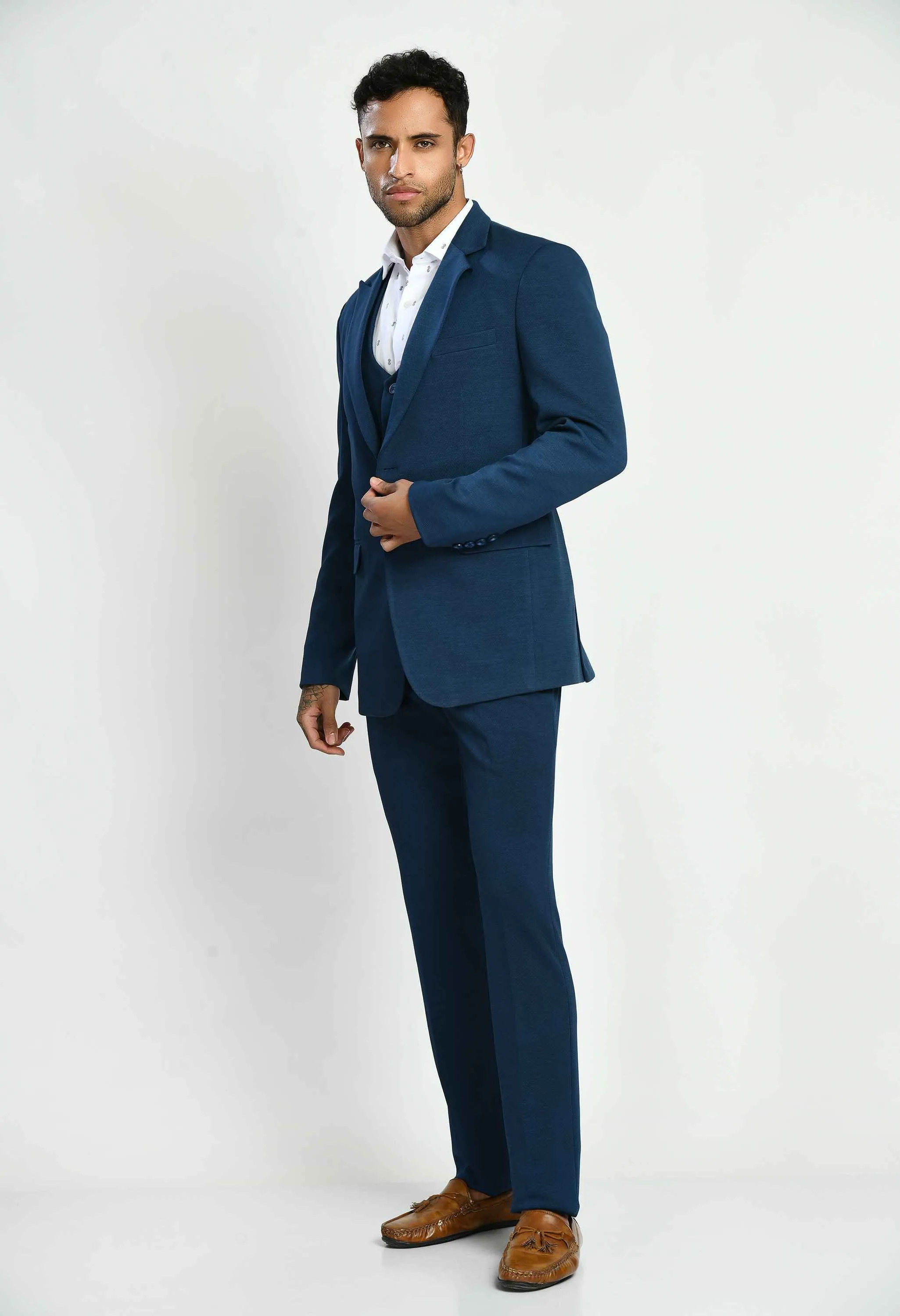 Solid Navy Blue Casual Suit Set