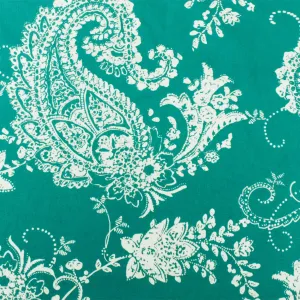 Teal-White Paisley Floral Printed Cotton Poplin Woven Fabric