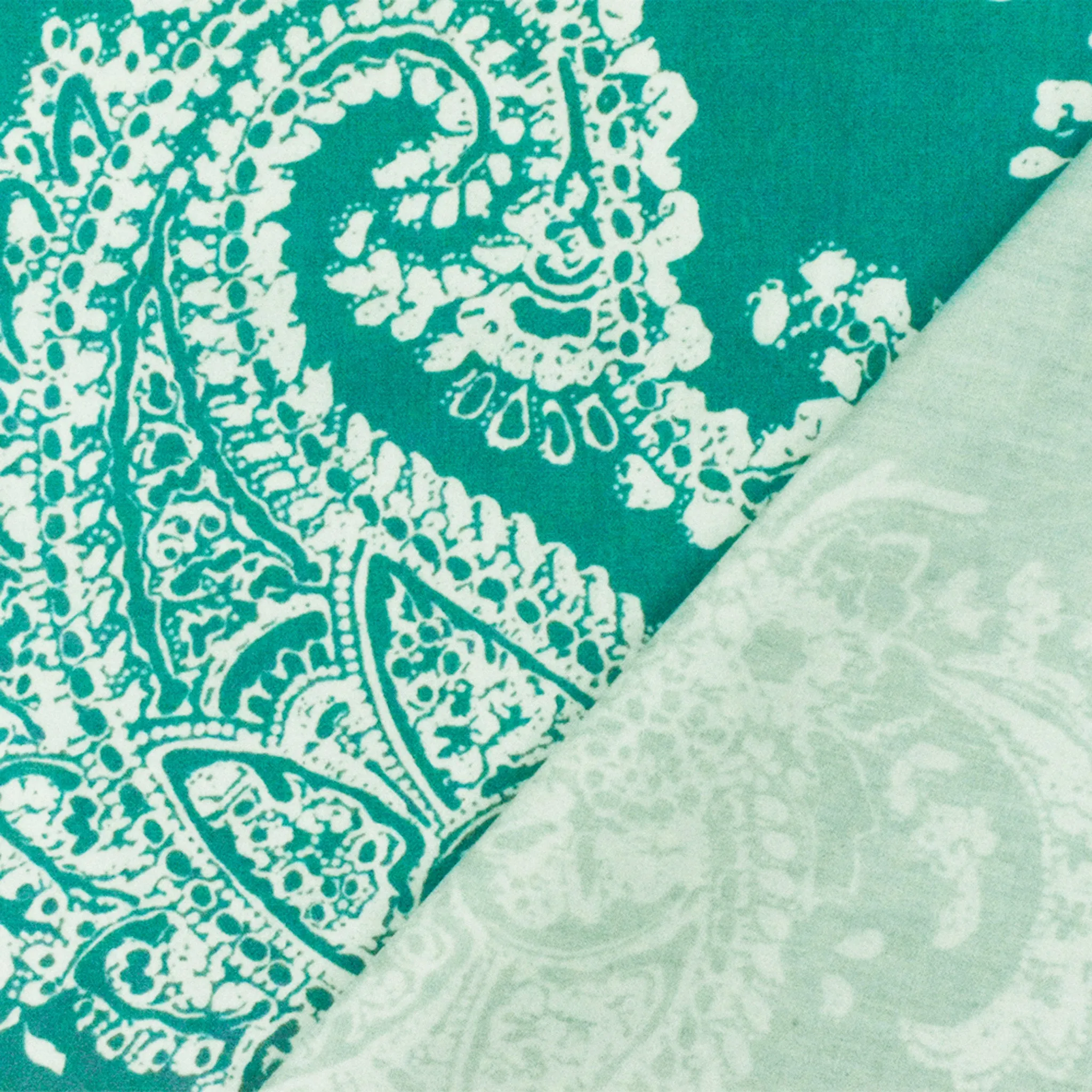 Teal-White Paisley Floral Printed Cotton Poplin Woven Fabric