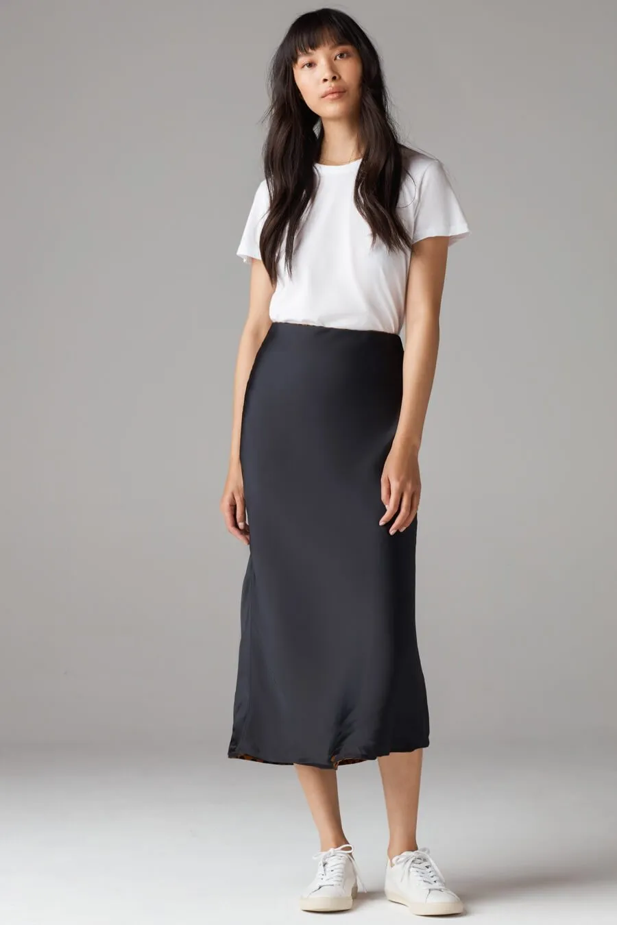 The Reversible Satin Midi Skirt