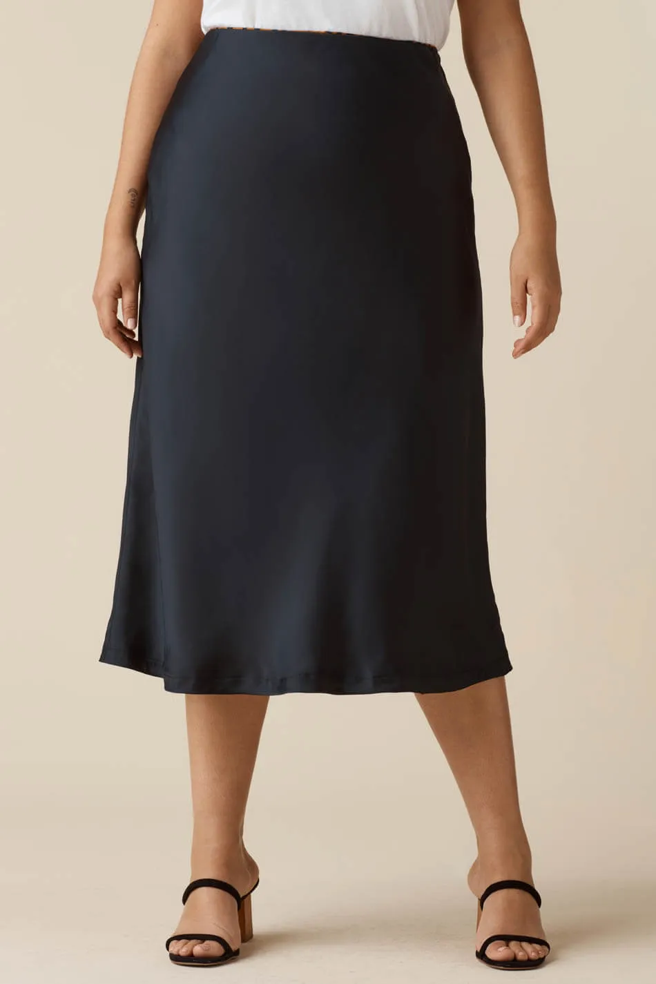 The Reversible Satin Midi Skirt