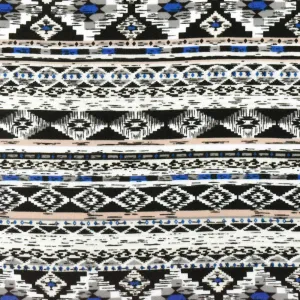 White-Beige-Multi Aztec Stripe Printed Rayon Challis Woven Fabric