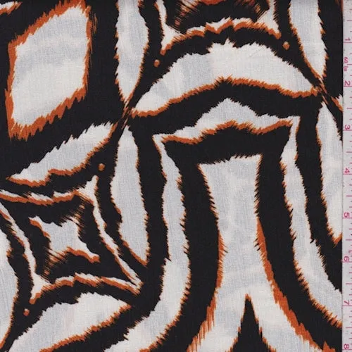 White/Black/Orange Ikat Diamond Rayon Crinkle Fabric