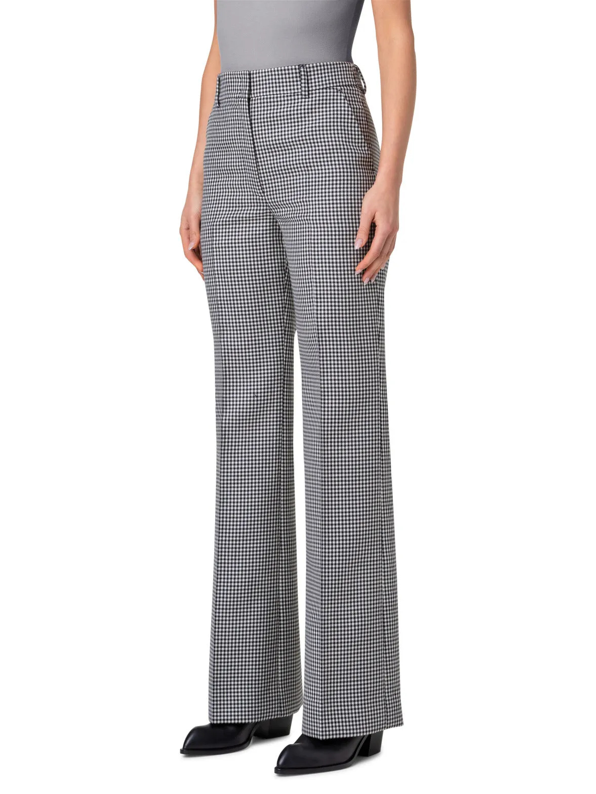 Wide Straight Leg Vichy Pants in Wool Double-Face