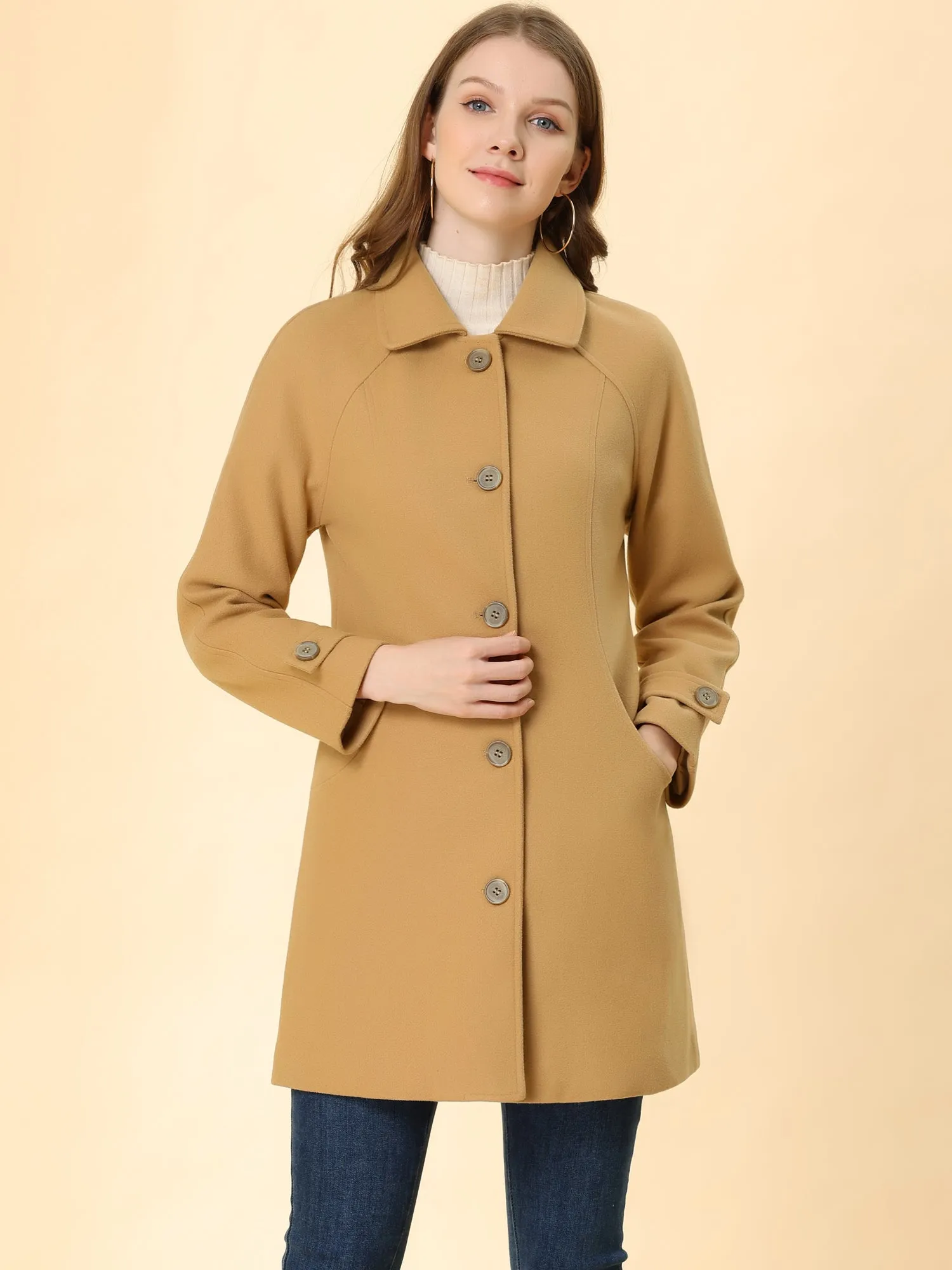 Winter Peter Pan Collar Mid-thigh A-line Single Breasted Pea Coat