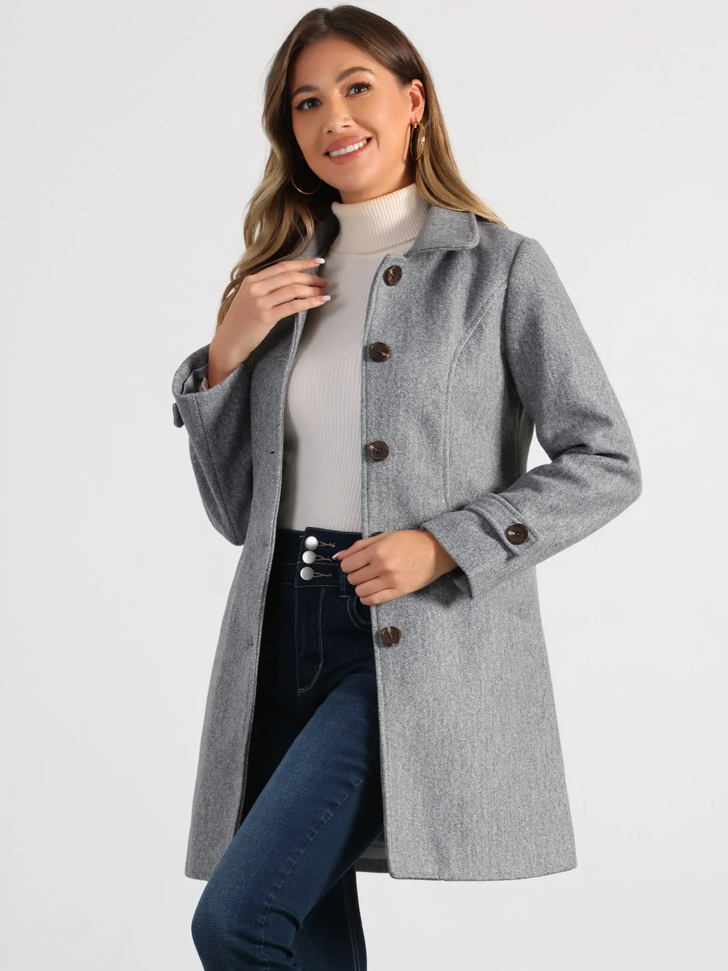 Winter Peter Pan Collar Mid-thigh A-line Single Breasted Pea Coat