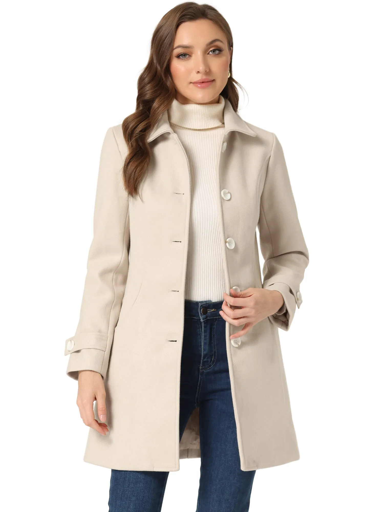 Winter Peter Pan Collar Mid-thigh A-line Single Breasted Pea Coat