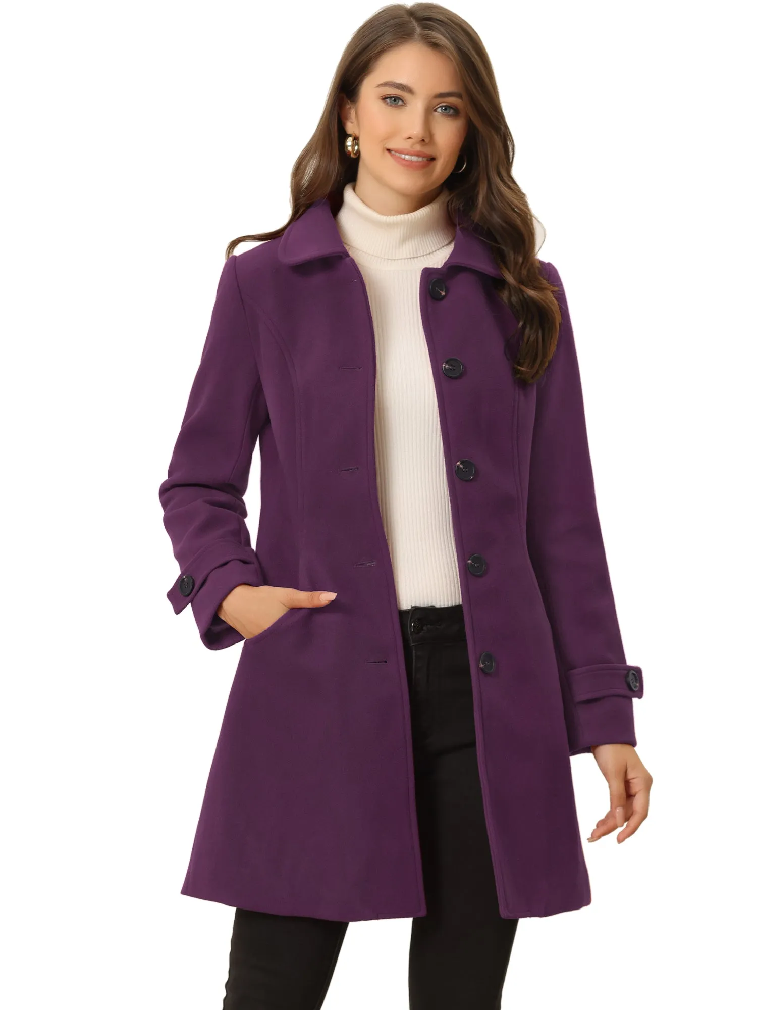 Winter Peter Pan Collar Mid-thigh A-line Single Breasted Pea Coat