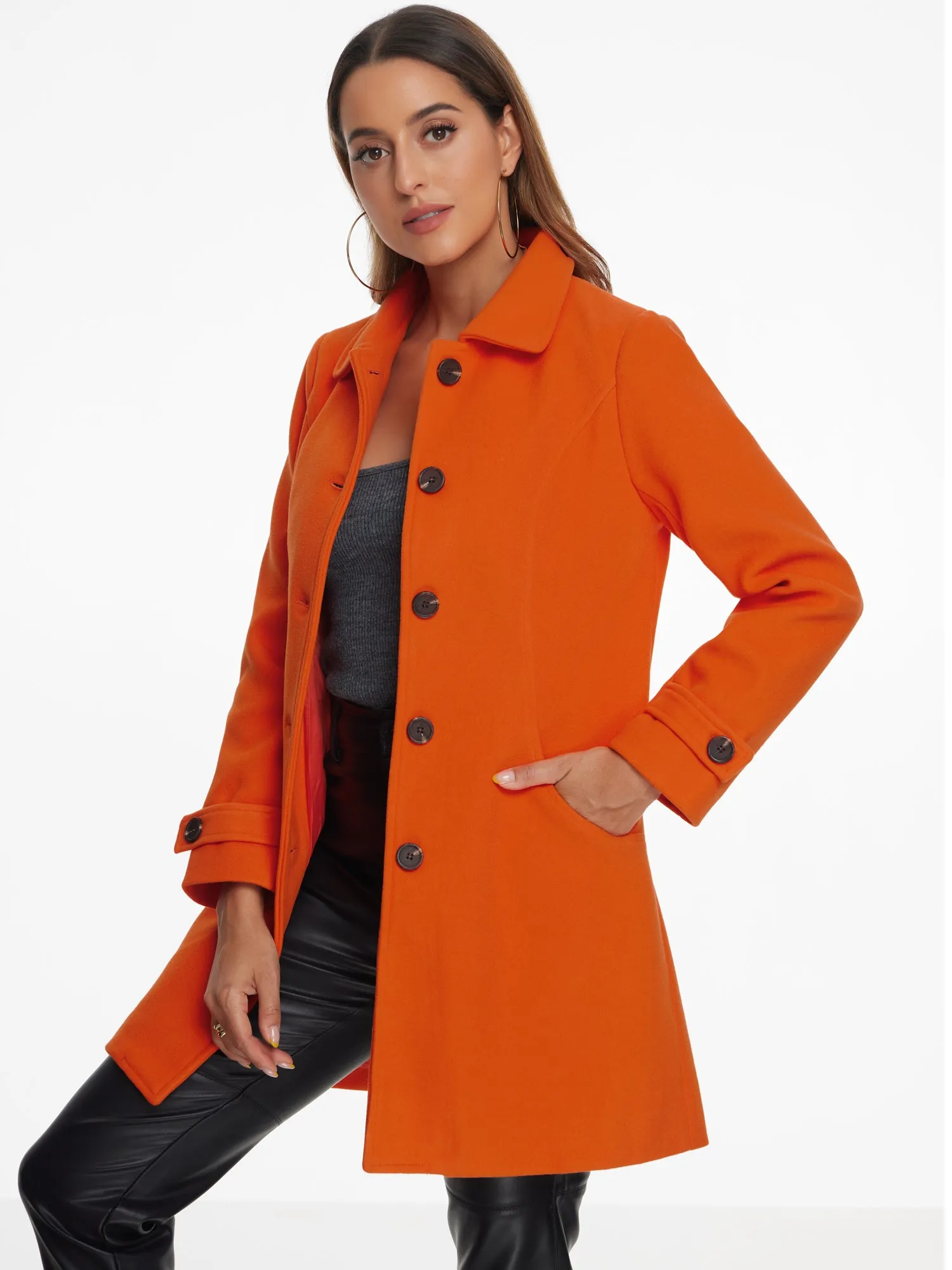 Winter Peter Pan Collar Mid-thigh A-line Single Breasted Pea Coat